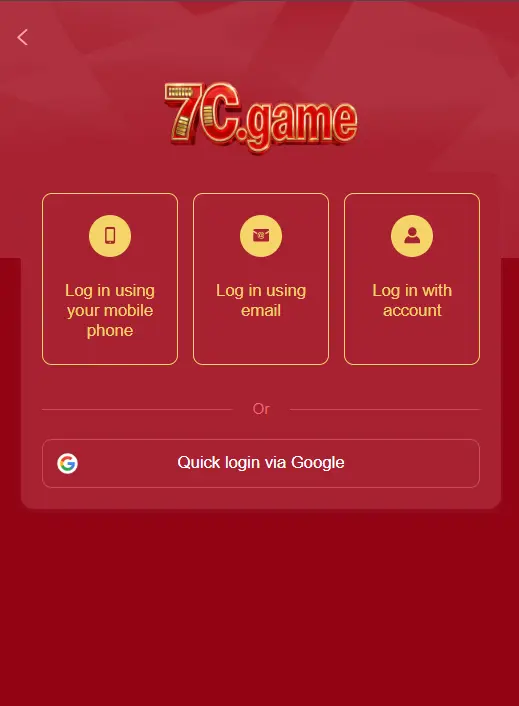 7C Game APK Login Page