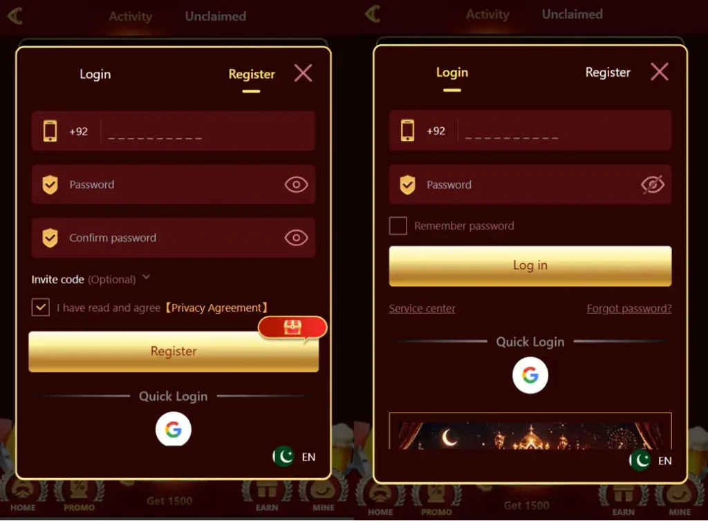 92e Login and Register Page
