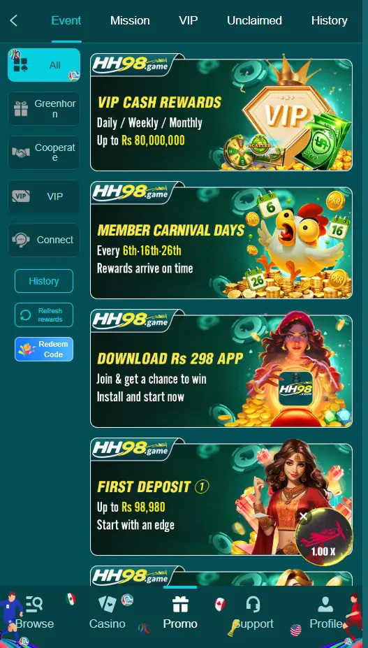 HH98 Game Bonus and Rewards Page