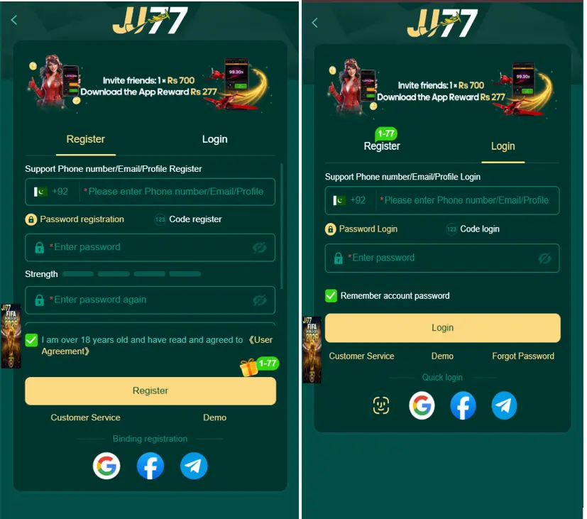 JJ77 Game APK Login and Register 