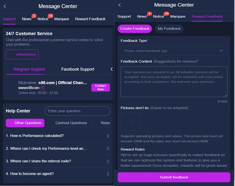 Feedback and Customer Support