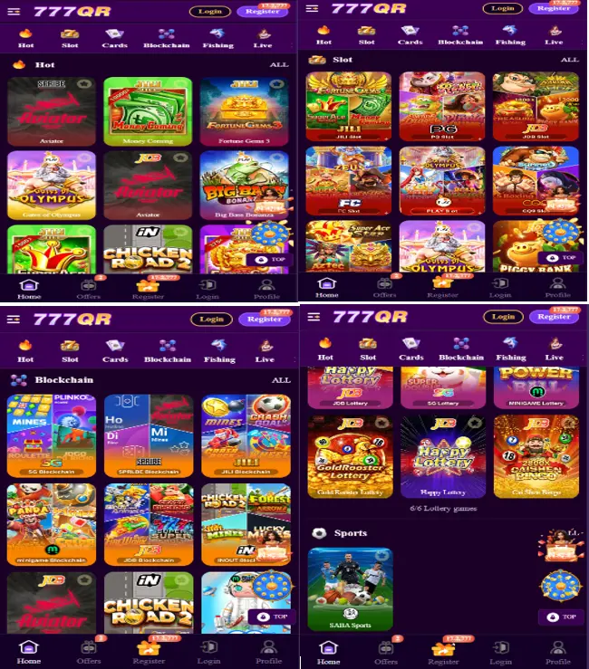 Multiple Game Categories in 777QR Game APK