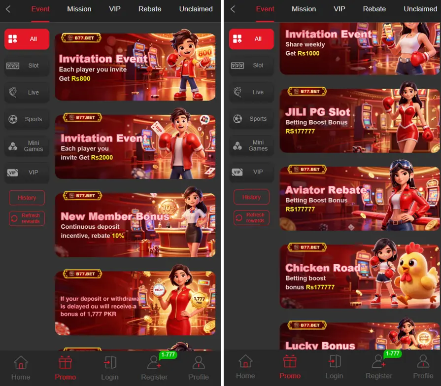 B77Bet Game Promotions - Rewards and Bonuses