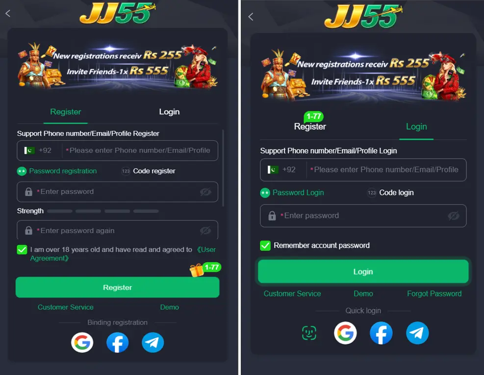 JJ55 APK Login and Register