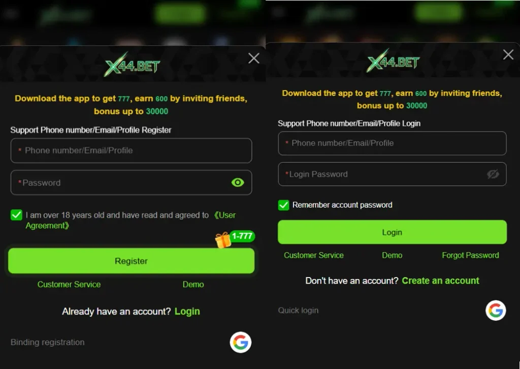 X44 Bet Game Login and Register