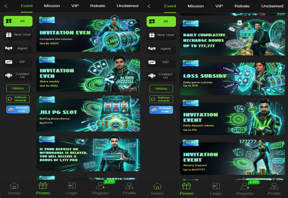 X44 Bet Game APK - Promotions